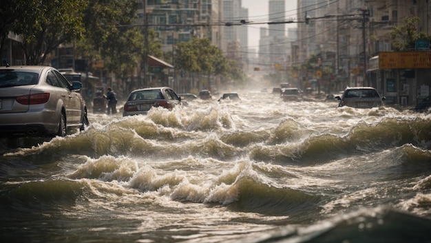 City flooded by water