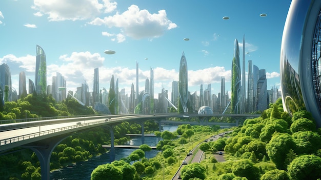 City of the future Ecofriendly building in the modern city Office building with green environment generative ai