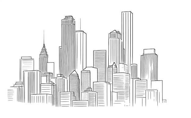 Photo city graphic black white cityscape skyline sketch generative ai