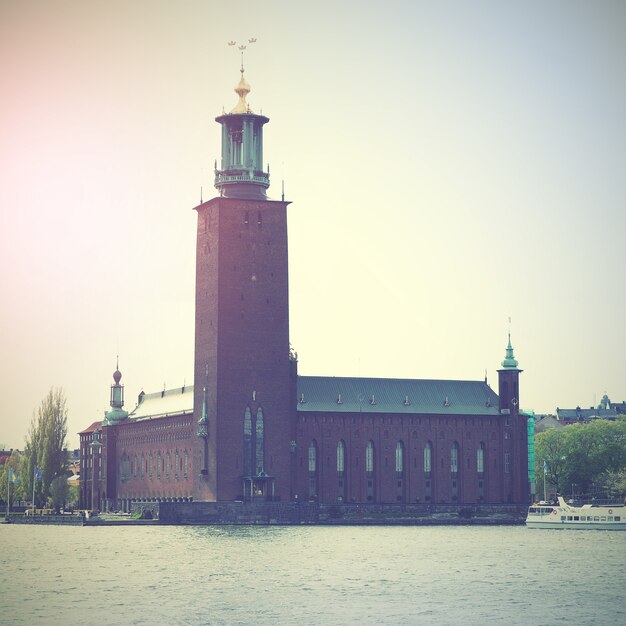 City Hall in Stockholm, Sweden. Retro style filtred image