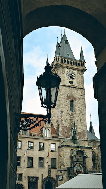 City hall tower in Prague Czech republic