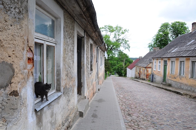 City Kandava, Latvia. Street an urban view, way and houses, Old city center at Latvia.