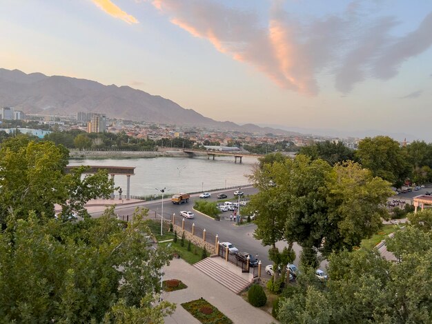 The city of Khujand at sunset