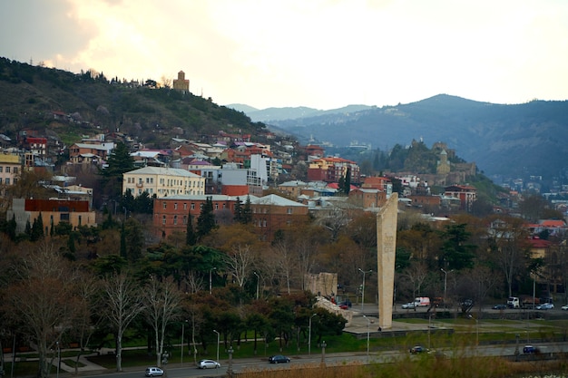 City landscape, architecture of Tbilisi. The capital of Georgia. Big city in the highlands.