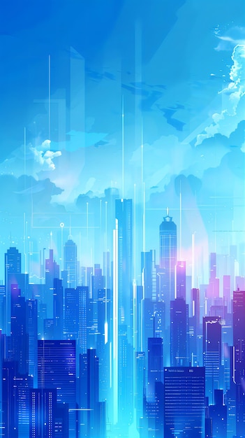 A city landscape background full of futuristic blue technology