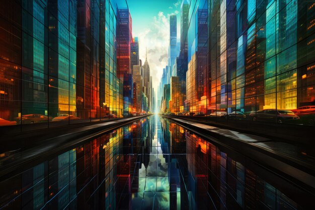 Photo city landscape concept abstract colorful scenery painting