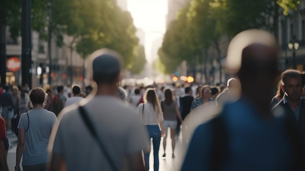 City Life in Motion A Bokeh Blur of People Walking through the Busy Streets Generative AI