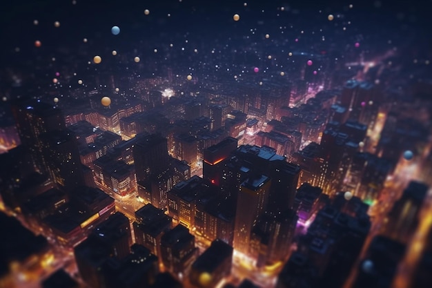 City Lights from Above A Bird's Eye View of a Illuminated Metropolis at Night