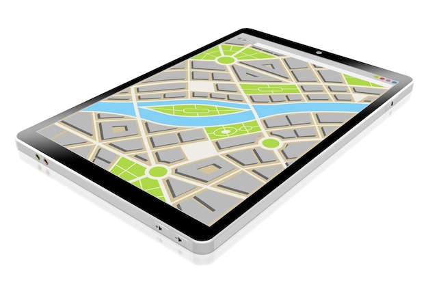 City map and on a smartphone isolaetd on white background 3D illustration