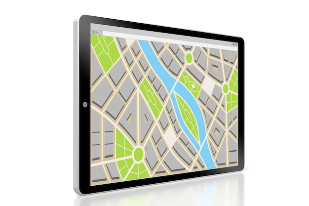 City map and on a smartphone isolaetd on white background 3D illustration