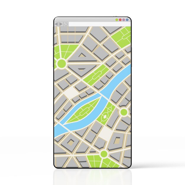 City map on a smartphone isolated on white background 3D illustration