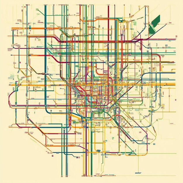 Photo a city map with highlighted public transportation routes including buses and subways