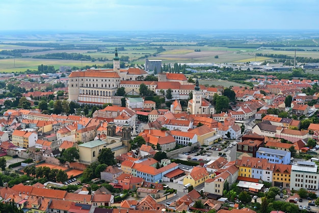 The city of Mikulov Beautiful old town with a castle on a sunny summer day South Moravia wine region Czech Republic