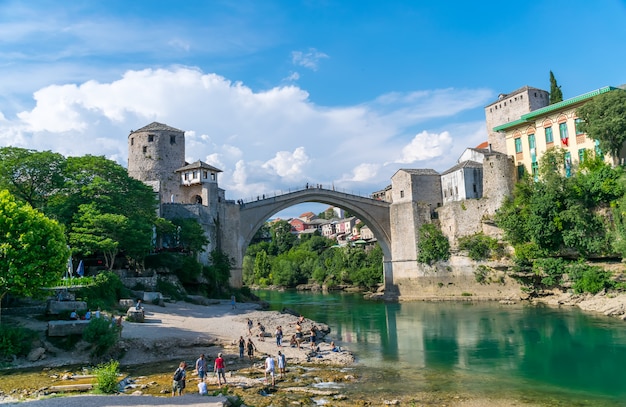 In the city of Mostar there is an ancient bridge for pedestrians.