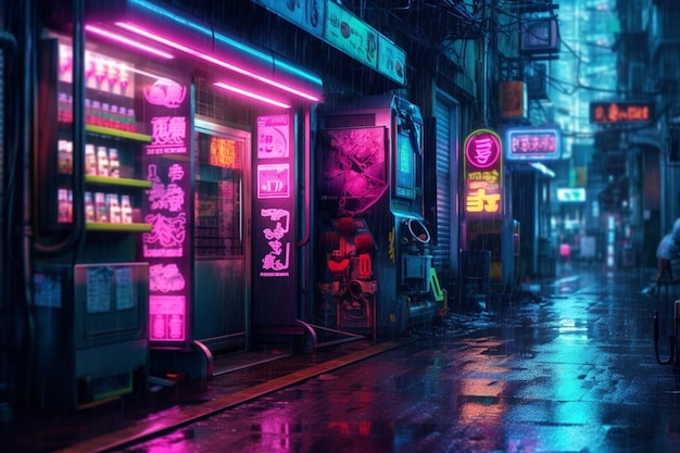 A city in neon lights