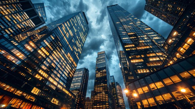 a city at night with a dark sky and clouds