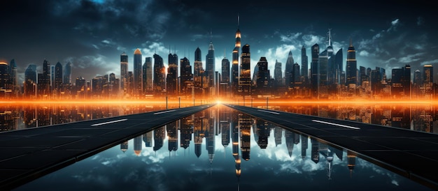 the city at night with Digital composite of 3D Skyscrapers