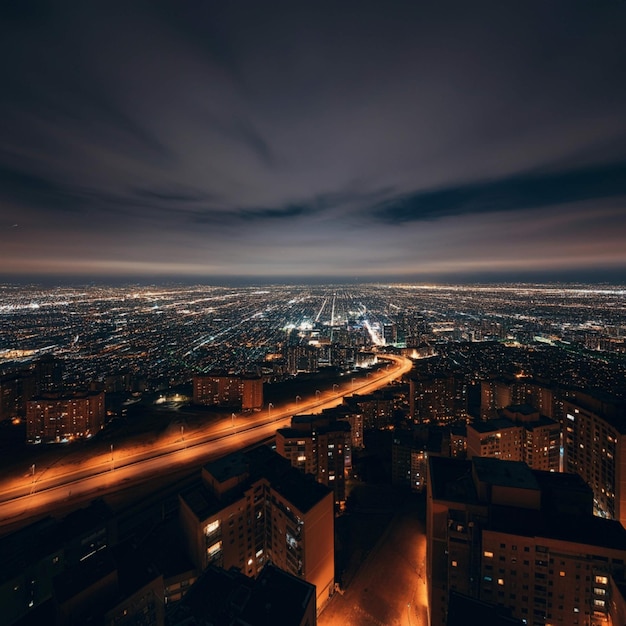 Photo a city at night with a freeway going through it