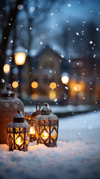 A city park with a dark wood table as snow blankets the landscape