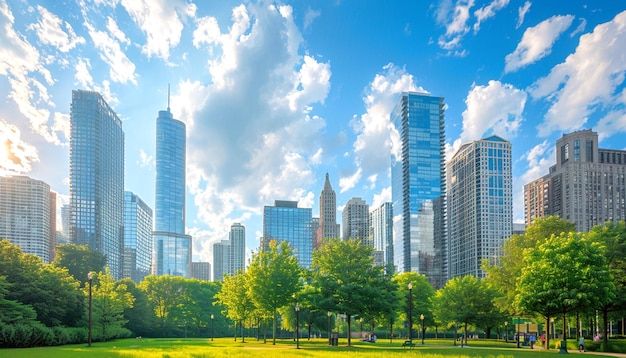 a city park with a park and a park with a park full of trees and a sky with clouds