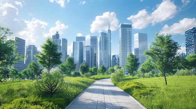 City park with a view of the skyscrapers