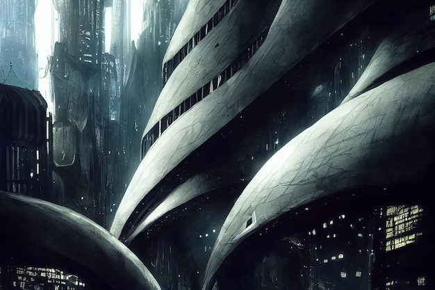 A city in the rain with the word cyberpunk on the bottom