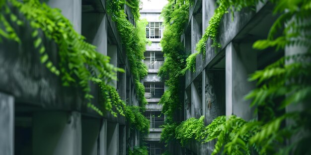 City Reclaimed by Nature Postapocalyptic Scenes of Abandoned Buildings Overrun by Greenery Concept Nature Reclaiming City Abandoned Buildings Green Overgrowth Postapocalyptic Scenes