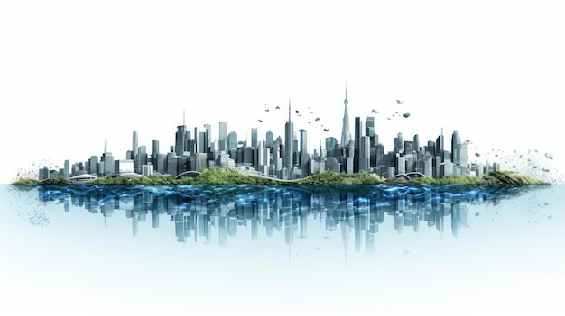 City on the river double exposure illustration generative ai