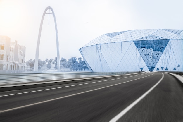 The city and the road in the modern office building background