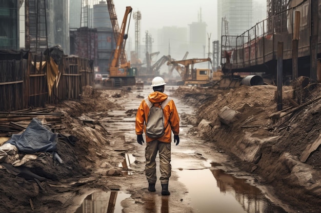 City road worker walking to construction site Generative AI