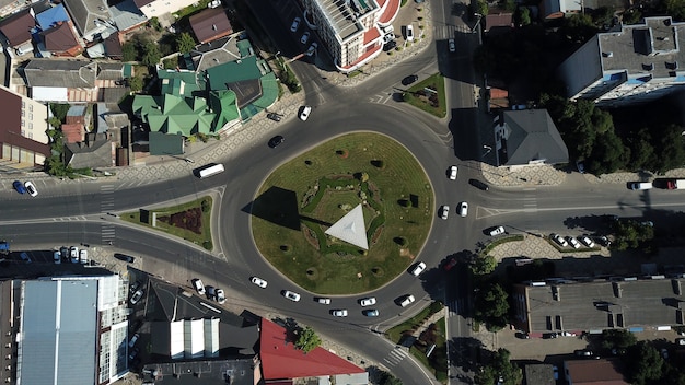 City roads from above - modern urban roundabout intersection