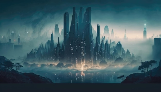 A City Seen Through The Mist Desktop Wallpapers Generative AI