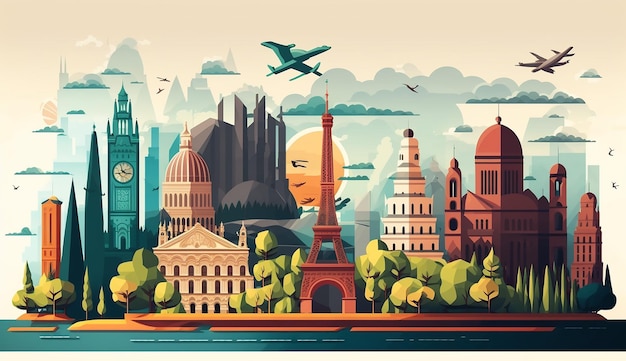 City Sights Summer Travel Background with a City landscape Generative AI