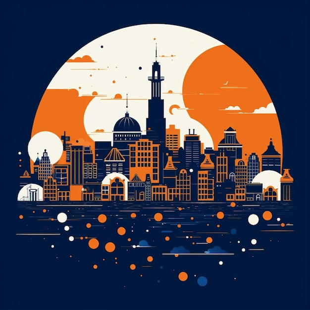 City skyline on the background of the moon Vector illustration