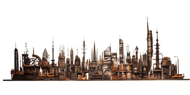 city skyline metal scrap junk on white background beautiful Generative AI AIG32