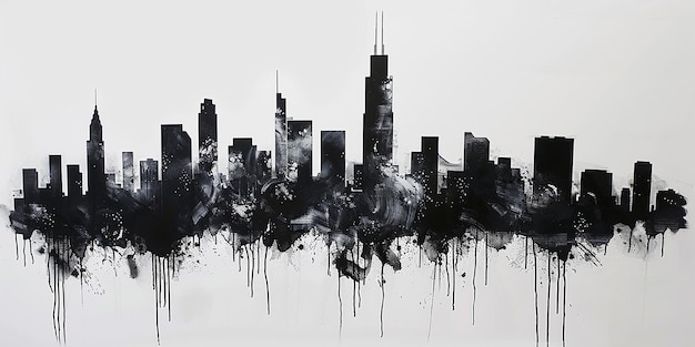 Photo city skyline silhouette wall art on white wall