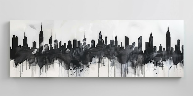 Photo city skyline silhouette wall art on white wall