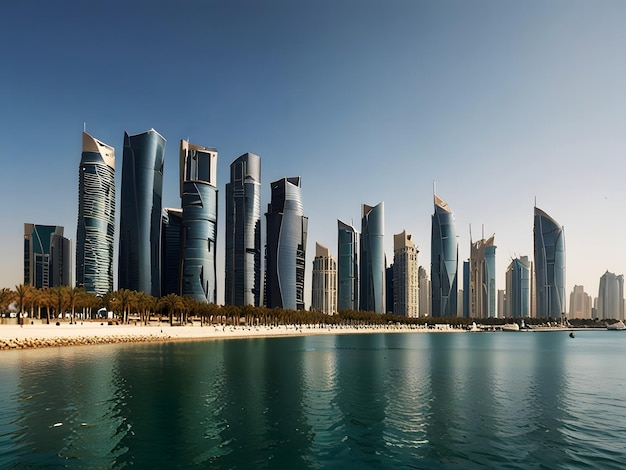 Photo a city skyline with a beach and a sign that says  hotel