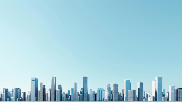 A city skyline with a blue sky in the background