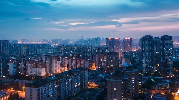 a city skyline with a blue sky and a cityscape in the background