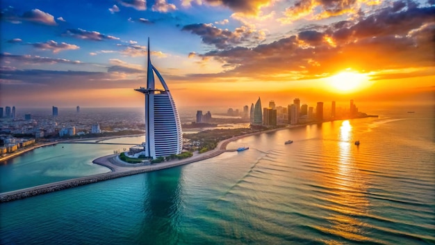 Photo a city skyline with a boat and a city in the background