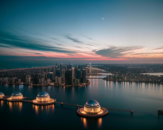 Photo a city skyline with a boat and a city in the water