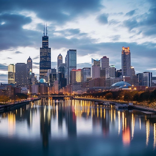 a city skyline with a bridge and a city in the background