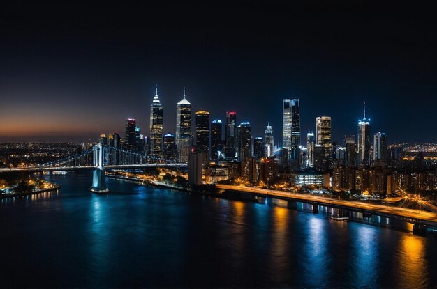 a city skyline with a bridge and a city in the background