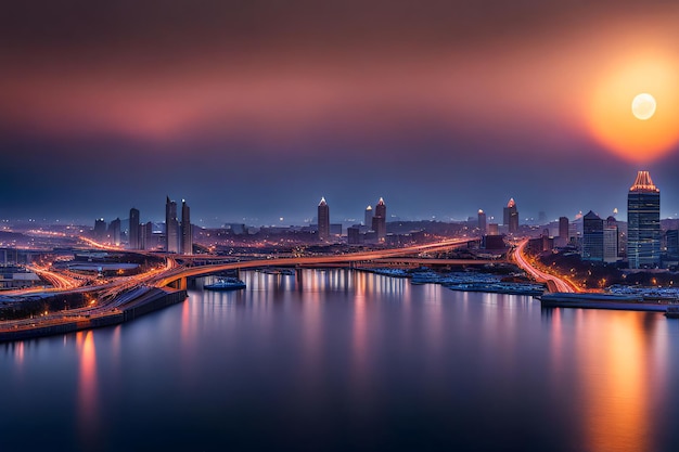 a city skyline with a city in the background and a city in the background