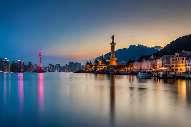 a city skyline with a city in the background and a city in the background.