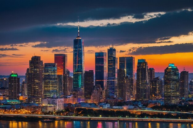 a city skyline with a city skyline and a city in the background