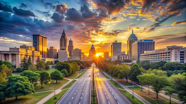 Photo a city skyline with a city skyline and a highway with a city in the background