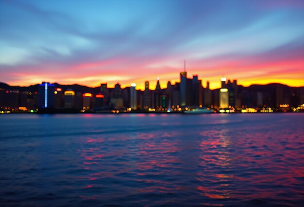 Photo a city skyline with a colorful sky and a city in the background