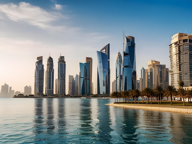 a city skyline with a few buildings in the background